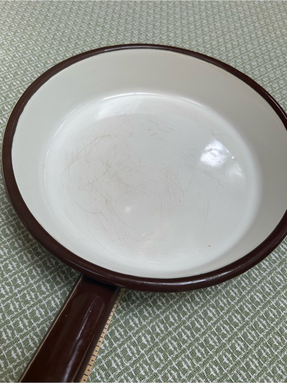 Classic Brown & White Enamelware Skillet - Durable Home Fry Pan, made in Poland.